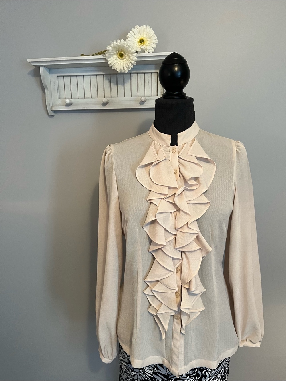 Marks & Spencer Cream Ruffle Front Long-Sleeve Blouse